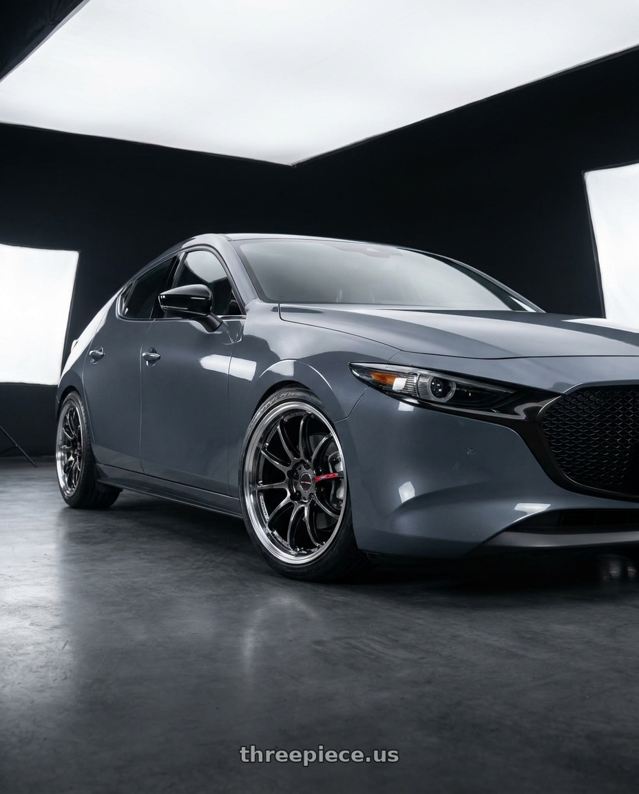 2022 mazda3 5d signature carbon packge Polymetal Grey Metallic with Work Emotion Zr10 5x100 18x10.5 +12 Glim Black Diamond Rim cut wheels