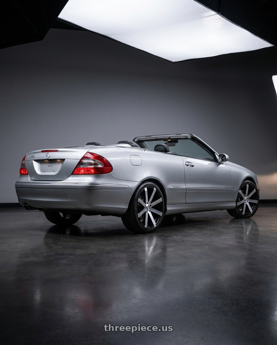 2006 Mercedes clk350 with VELOCITY 12 5X112 18x8 +35 BLACK MACHINED wheels rear three quarter view square tires
