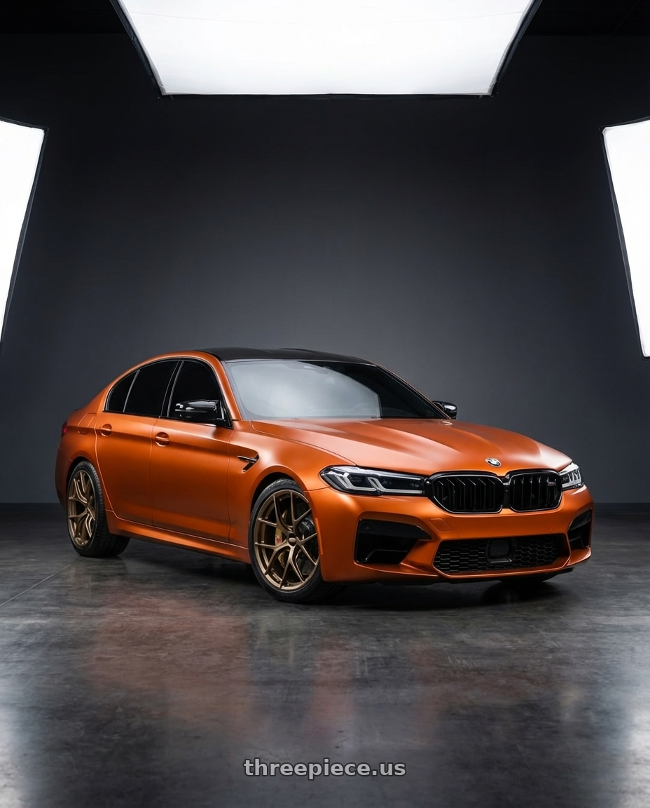 2021 bmw m5 competition orange with BBS FI-R CL 20x9.5+50 Matte Bronze wheels