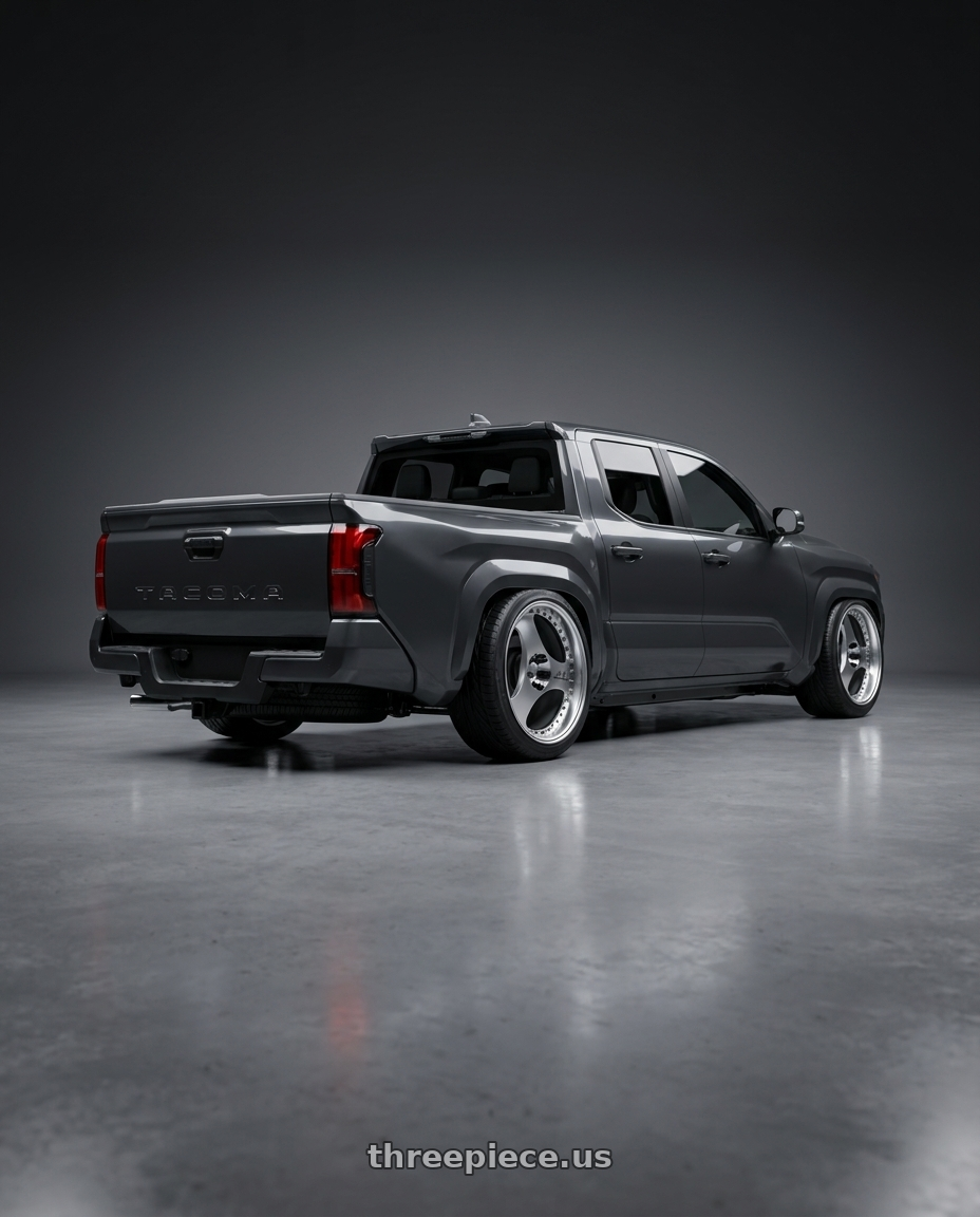 toyota tacoma 4th gen 2024 sr rwd with Advan Racing ONI2 PROGRESSIVE 5x114.3 20x11.0 +15 MACHINING & DIAMOND CUT wheels rear three quarter view extreme stretch tires