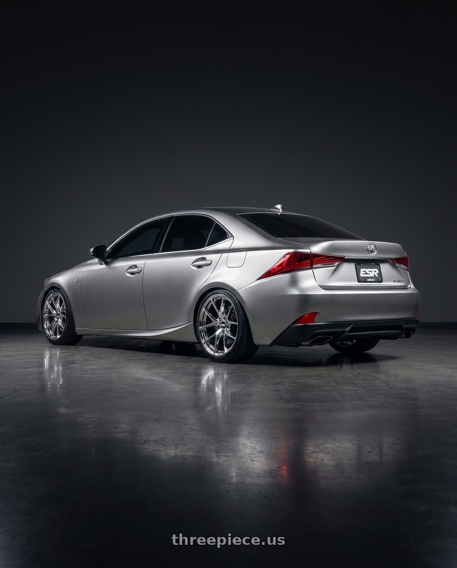2017 Lexus Is200T with ESR Wheels RF2 5x114.3 18x9.5 +35 Vacuum Chrome wheels rear three quarter view square tires