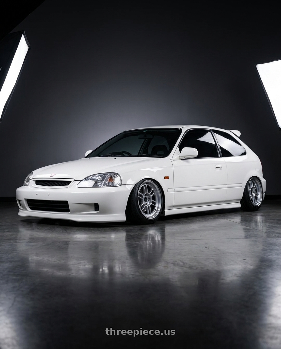 2000 Honda ek3 white with Enkei RPF1 4x100 14x7+19 Silver wheels