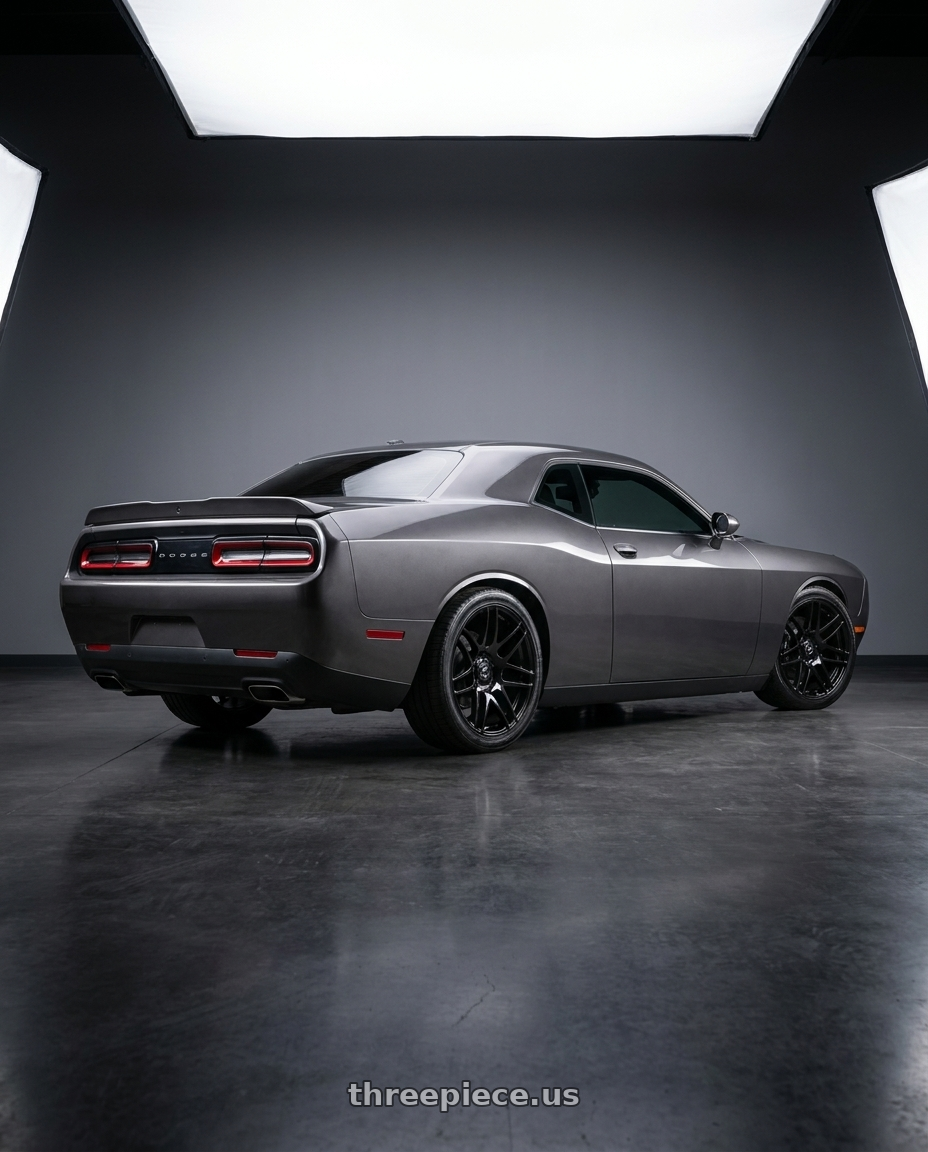 2021 Dodge Challenger SXT with Forgestar F14 5x115 20x9.5 +20 Gloss Black wheels rear three quarter view square tires