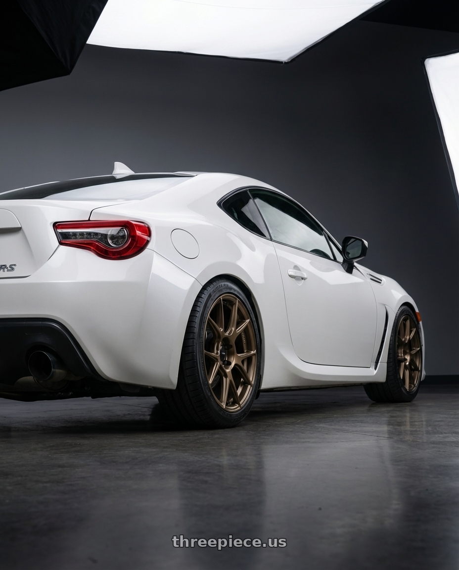 2016 Scion FR-S with Konig Ampliform 5x100 17x8+40 Gloss Bronze wheels rear three quarter view square tires