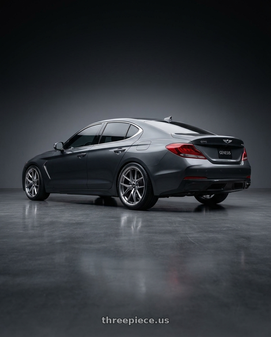 2019 Genesis G70 with BBS CI-R 5x120 20x11.5 +52 Ceramic Polished Rim Protector wheels rear three quarter view slight stretch tires