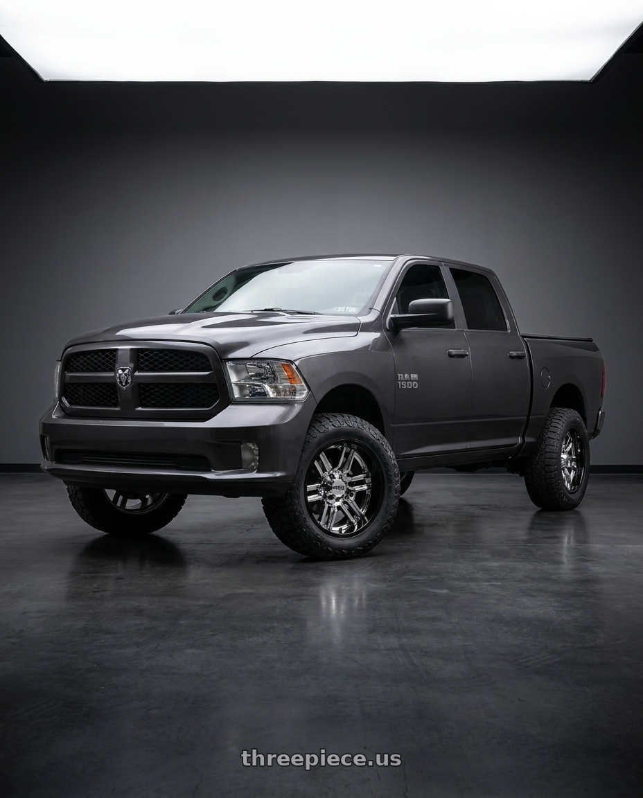 2024 Ram 1500 with Moto Metal MO202 6X139.7 22X10 -18 CHROME CENTER GLOSS BLACK MILLED LIP wheels