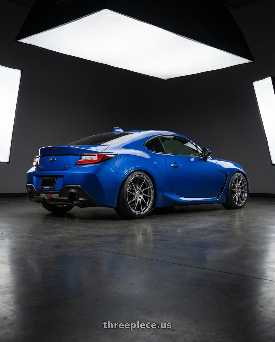 2024 Subaru BRZ with Aodhan AH09 5x114.3 18x9.5 +35 Hyper Black wheels rear three quarter view square tires