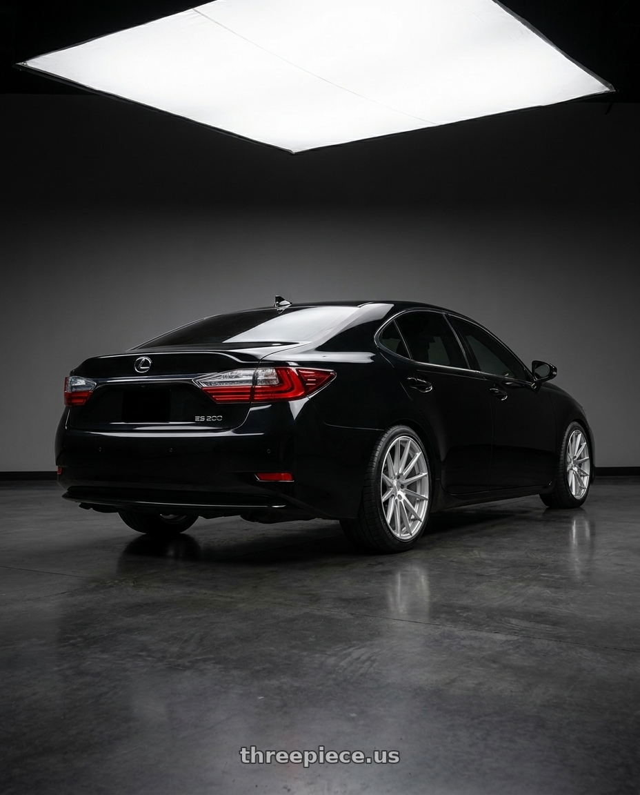 2017 Lexus es200 black with Avant Garde Wheels M615 BLANK 19x8.5 +BLANK Silver Machine wheels rear three quarter view square tires