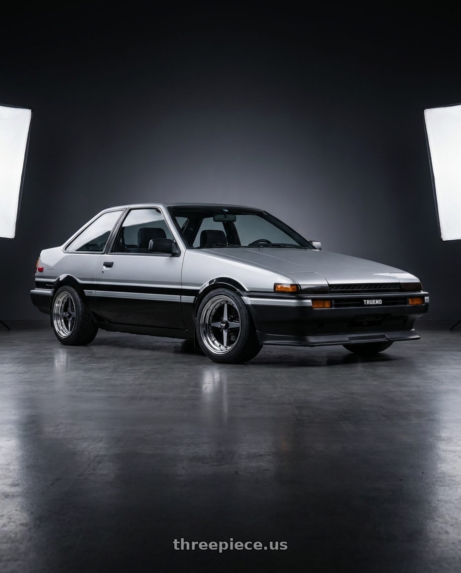 1986 Toyota Corolla Sport DLX with Equip 01 Black Polish 4x100 15x8.5 +29 wheels