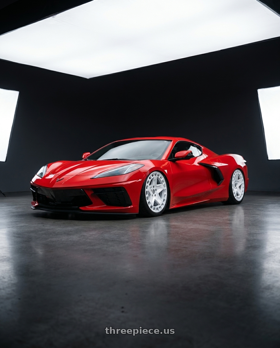 2023 Chevrolet corvette c8 stingray with Victor Equipment ALPEN 5X130 17X8 +10 GLOSS WHITE wheels