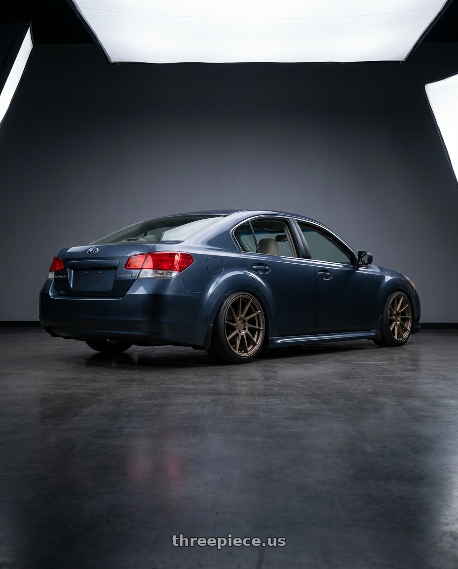 2014 Subaru Legacy 2 5i with Aodhan AH09 5x100 18x8.5 +35 Matte Bronze wheels rear three quarter view square tires
