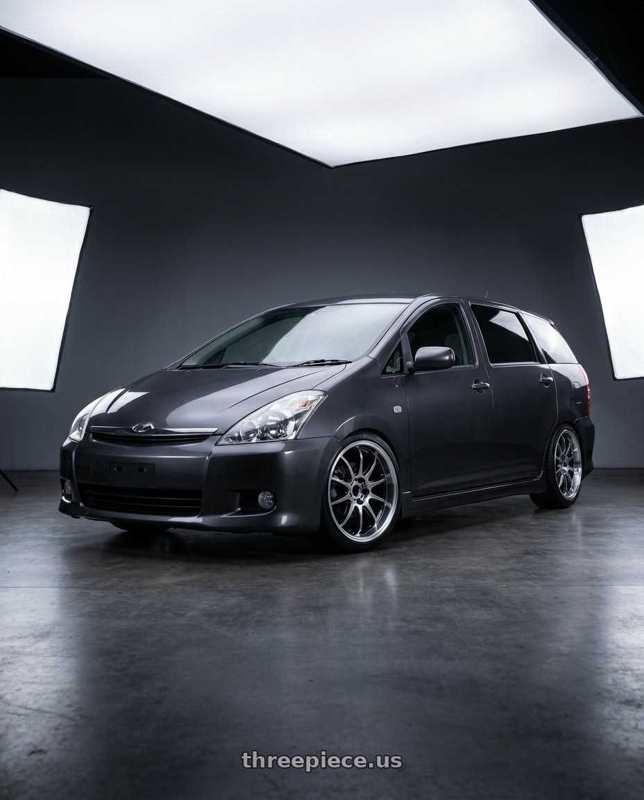 2008 TOYOTA WISH dark gray with Work Emotion D9r 5x100 18x8.5 +47 Gt Silver Rim Cut wheels