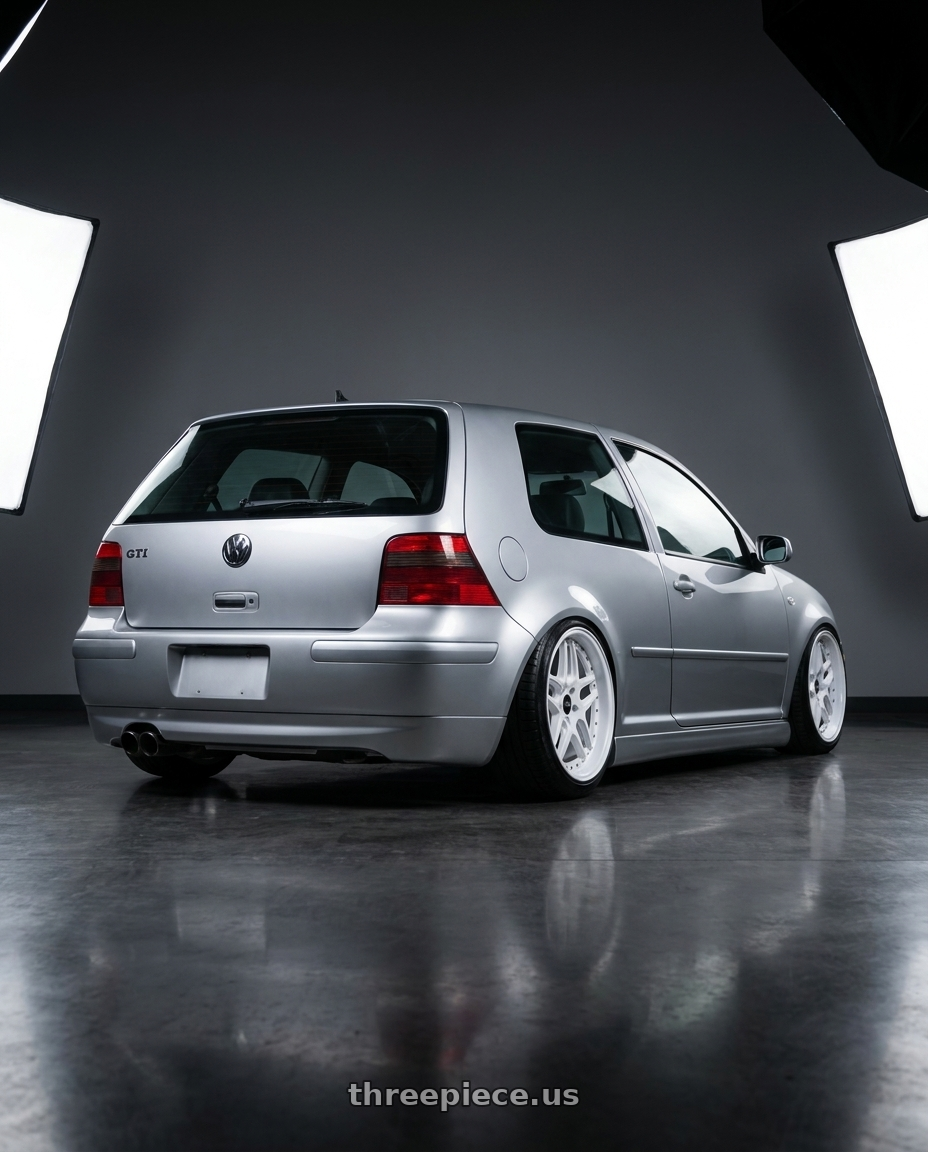 2002 vw gti with ESR Wheels CS SERIES CS15 5x100 18x8.5 +30 Gloss White wheels rear three quarter view slight stretch tires