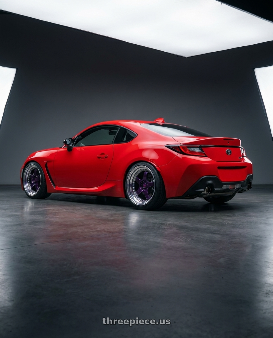 2023 Toyota GR86 with Threepieceus Hubcentric Rings wheels rear three quarter view square tires