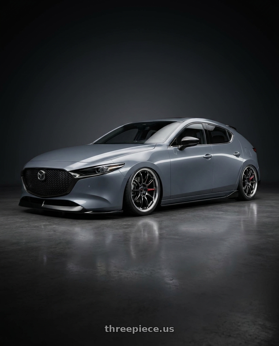 2023 mazda3 5d signature carbon packge Polymetal Grey Metallic with Work Emotion Zr10 5x100 18x7.5 +38 Glim Black Diamond Rim cut wheels