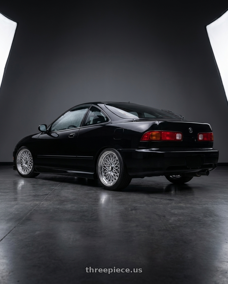 1998 Acura Integra gsr with SSR Formula MESH 4X100 16X7+39 SL Disk Fm Silver wheels rear three quarter view square tires