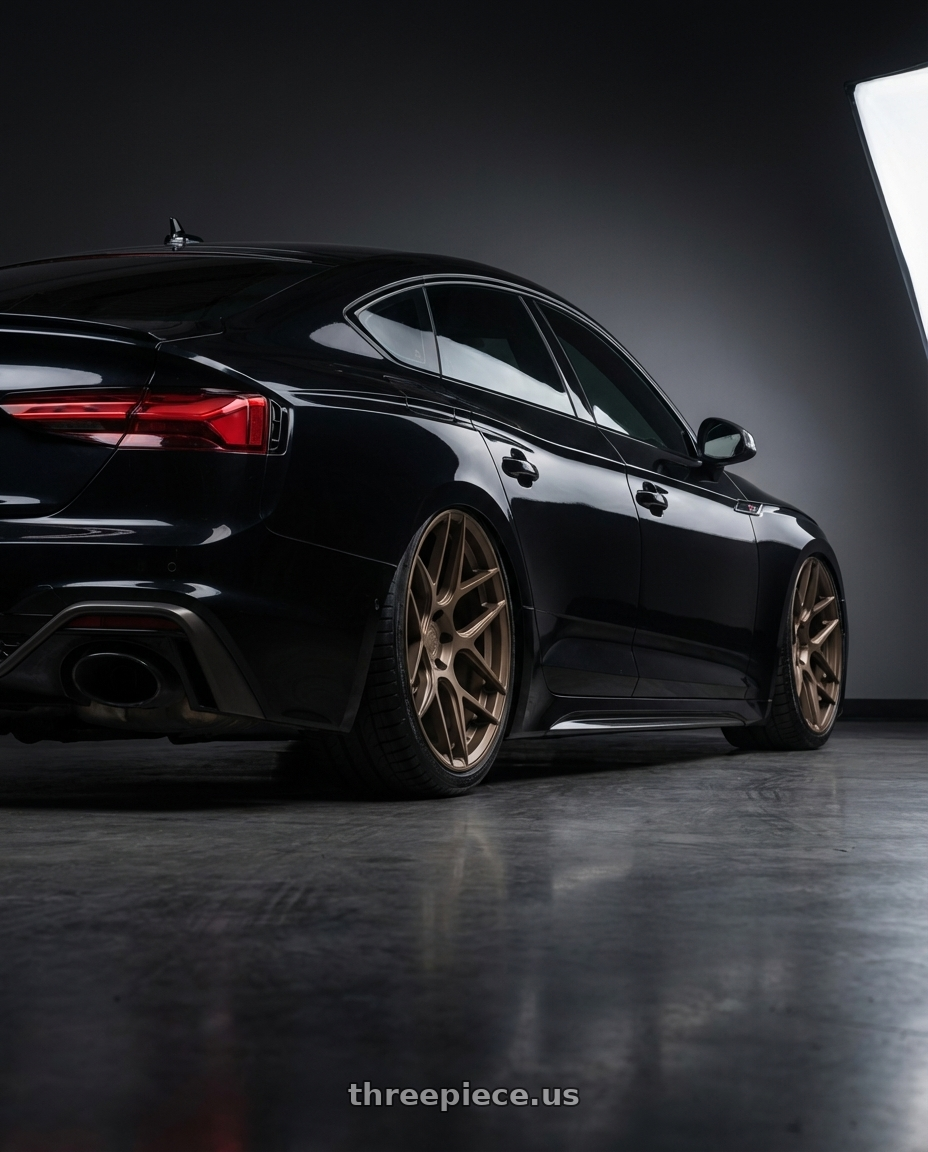 2022 Audi RS5 with Aodhan AFF2 5x112 20x9+30 Matte Bronze wheels rear three quarter view slight stretch tires