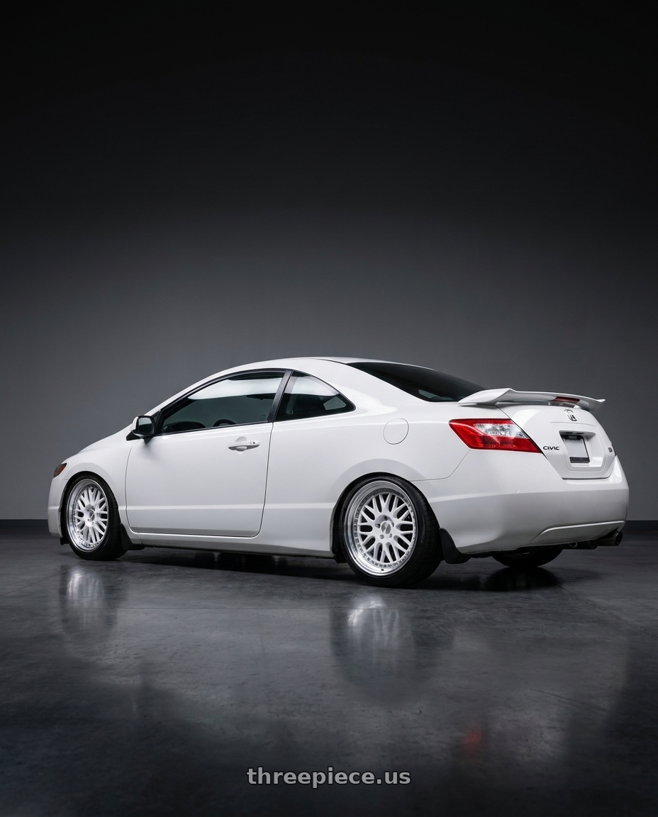 2010 Honda Civic SI with ESR Wheels SR SERIES SR01 5x100 18x8.5 +30 Gloss White wheels rear three quarter view slight stretch tires