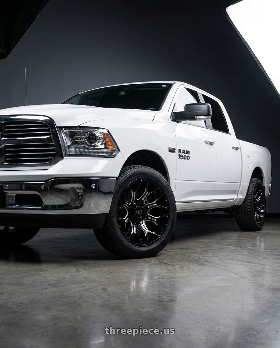 2018 Ram 1500 Sport with Moto Metal MO808 SNIPER 5X139.7/5X150 20X10 -18 GLOSS BLACK MILLED wheels