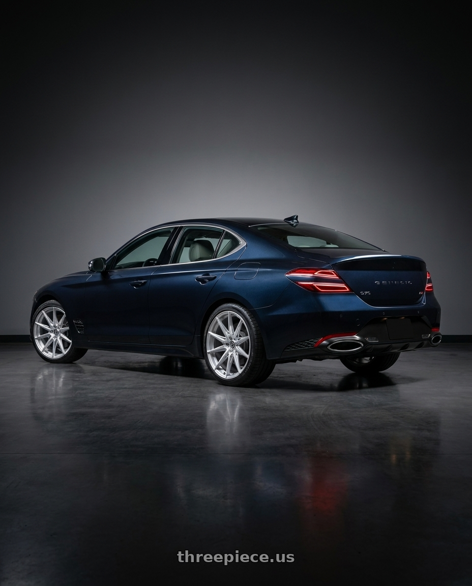 2022 Genesis G70 with Brada Wheels CX2 5x112 19x10 +30 Brushed Hyper Silver wheels rear three quarter view square tires