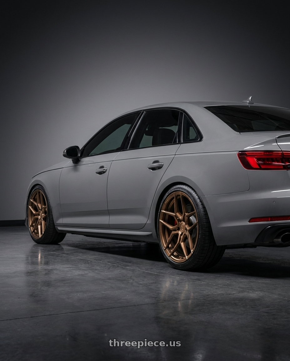 2019 Audi s4 with Rohana RFX11 5x112 19x8.5+35 Brushed Bronze wheels rear three quarter view square tires