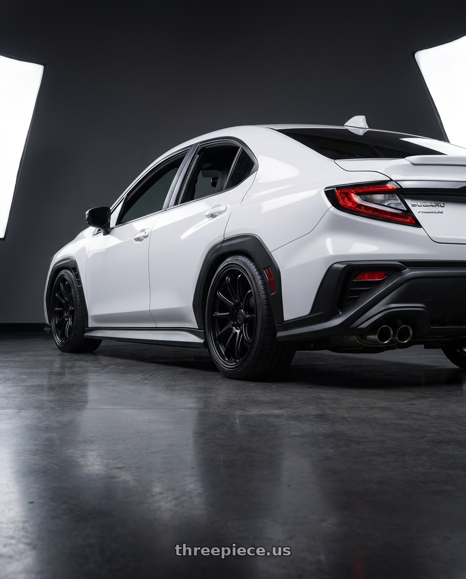 2023 subaru wrx premium with KATANA RACING HR06 5x114.3 18x9.5 +38 Matte Black wheels rear three quarter view square tires