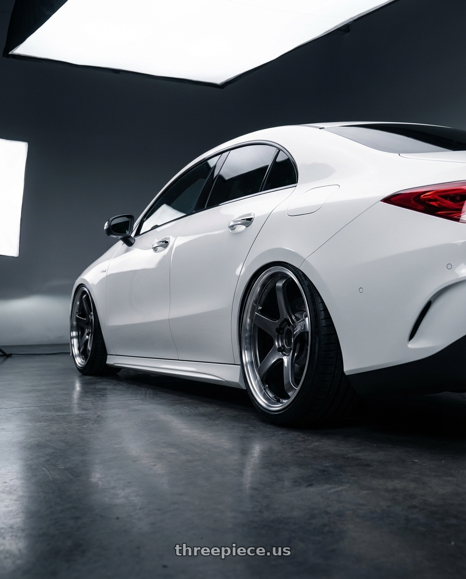 2023 Mercedes-Benz CLA C118 with Advan Racing GT BEYOND 5x112 19x8.5 +45 RACING TITANIUM BLACK wheels rear three quarter view slight stretch tires