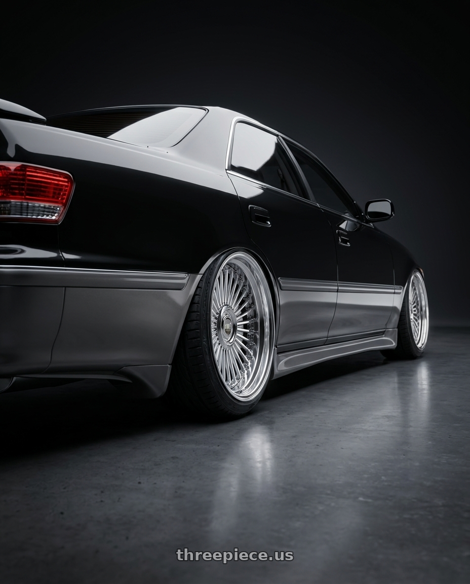 1998 Toyota Jzx100 with Work Emitz wheels rear three quarter view extreme stretch tires