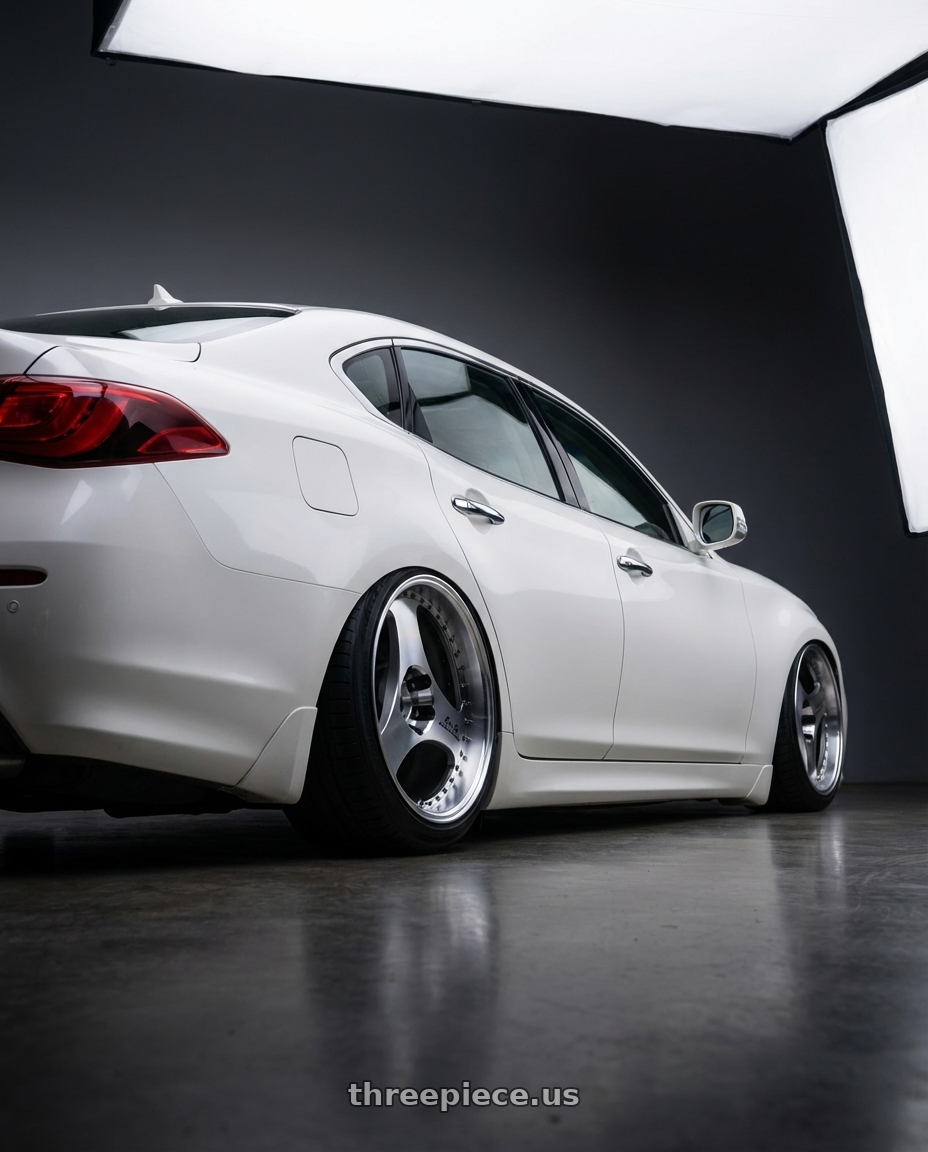 2013 Y51 INFINITI M Aero with Advan Racing ONI2 PROGRESSIVE 5x114.3 20x10.5 +20 MACHINING & DIAMOND CUT wheels rear three quarter view square tires