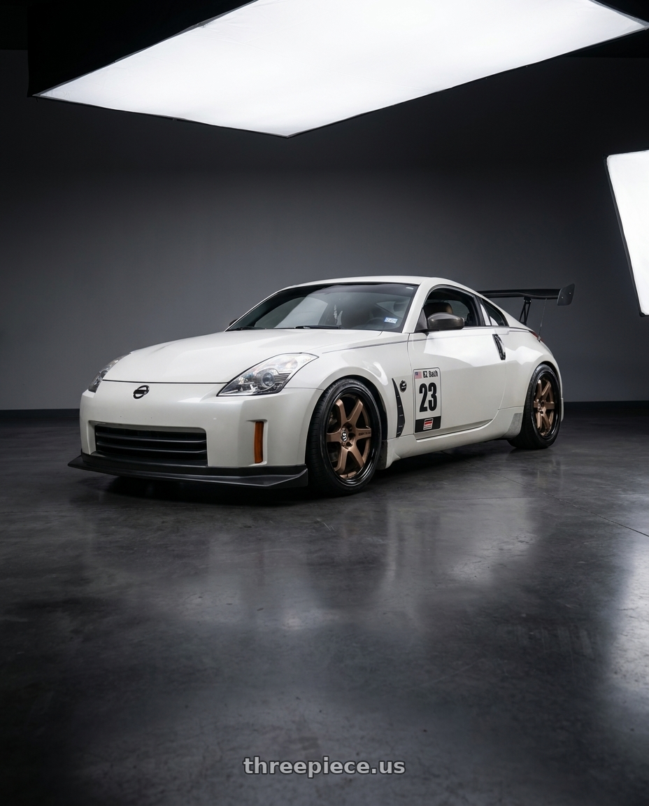 2007 nissan 350z with Spec-1 SPT-31 blank 4x/5x 18x9.5 +42 Matte Bronze & Black Lip wheels