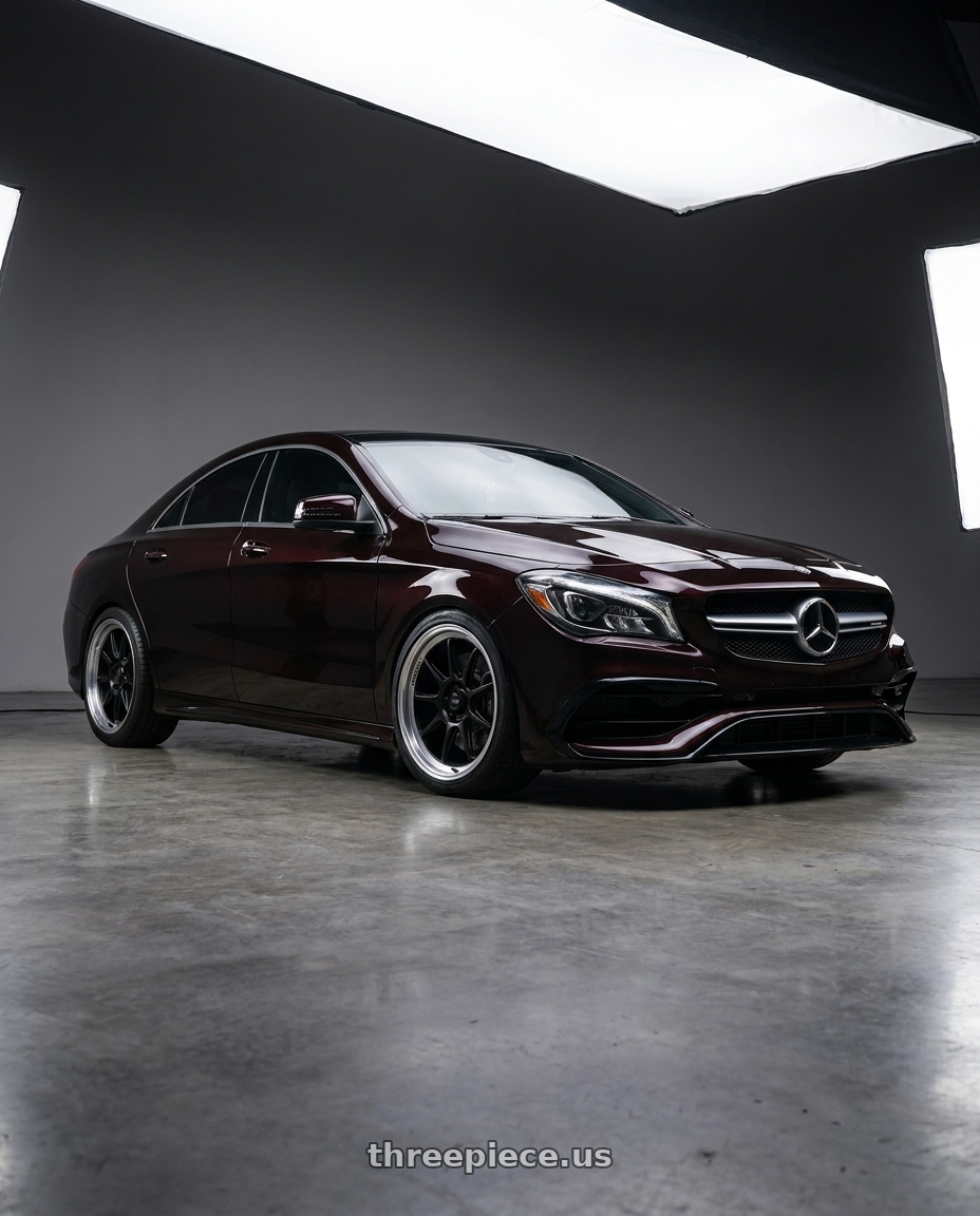 2018 Mercedes-Benz CLA C117 with Konig Countergram 5x112 19x9.5+30 Matte Black / Matte Machined Lip wheels