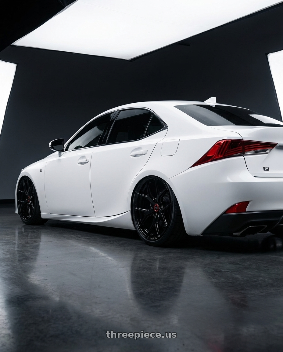 2018 Lexus IS 350 F Sport with Vossen HF-5 19x9.5 / 5x114.3 / ET40 / Deep Face / 73.1 - Gloss Black Wheel - HF5-9N63 wheels rear three quarter view slight stretch tires