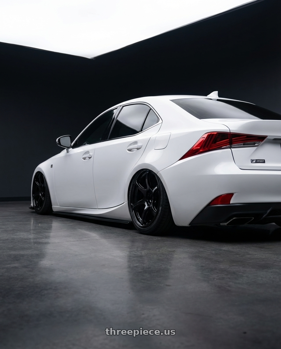 2018 Lexus IS 350 F Sport with Advan RGIII 5x114.3 19x9.0+25 Gloss Black wheels rear three quarter view slight stretch tires