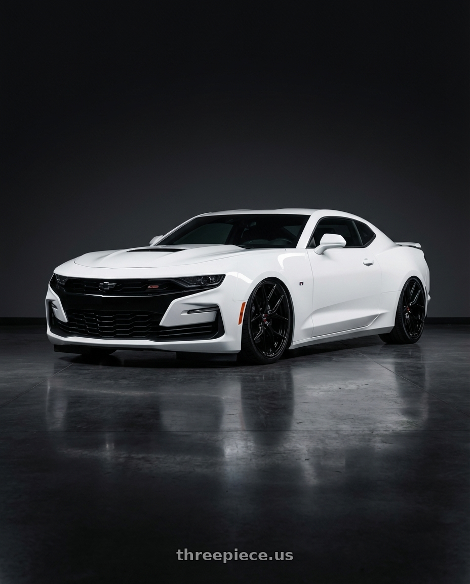 2022 Chevrolet Camaro with Vossen HF-5 20x9 / 5x120 / ET35 / Flat Face / 72.56 - Gloss Black Wheel - HF5-0B01 wheels front three quarter view stanced stance