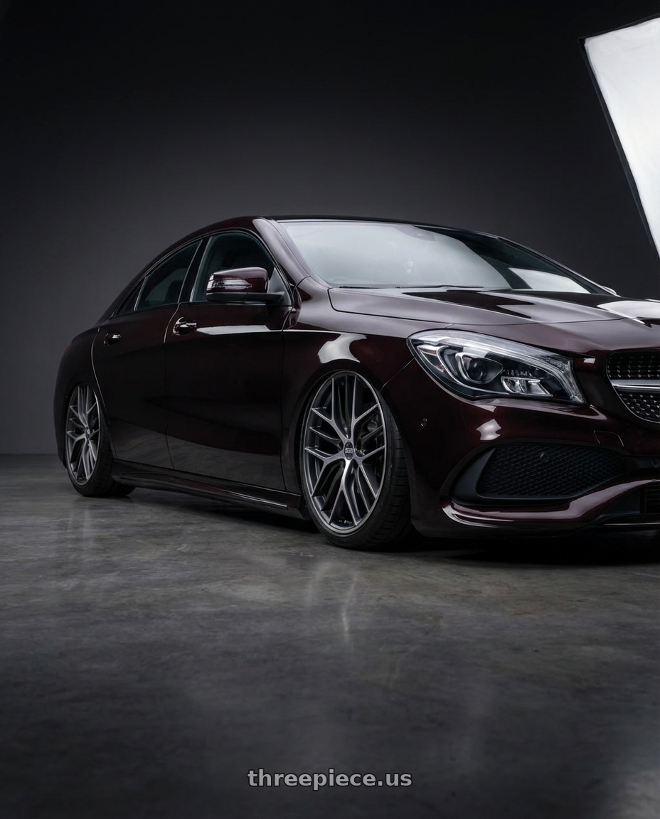 2018 Mercedes-Benz CLA C117 with BBS CC-R 5x112 19x9.5+42 Graphite w/ Diamond Cut Face wheels front three quarter view stanced stance