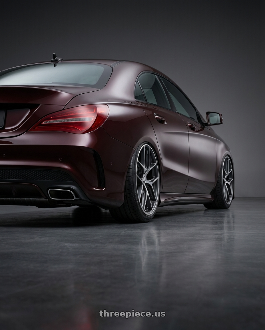 2018 Mercedes-Benz CLA C117 with BBS CC-R 5x112 19x9.5+42 Graphite w/ Diamond Cut Face wheels rear three quarter view slight stretch tires