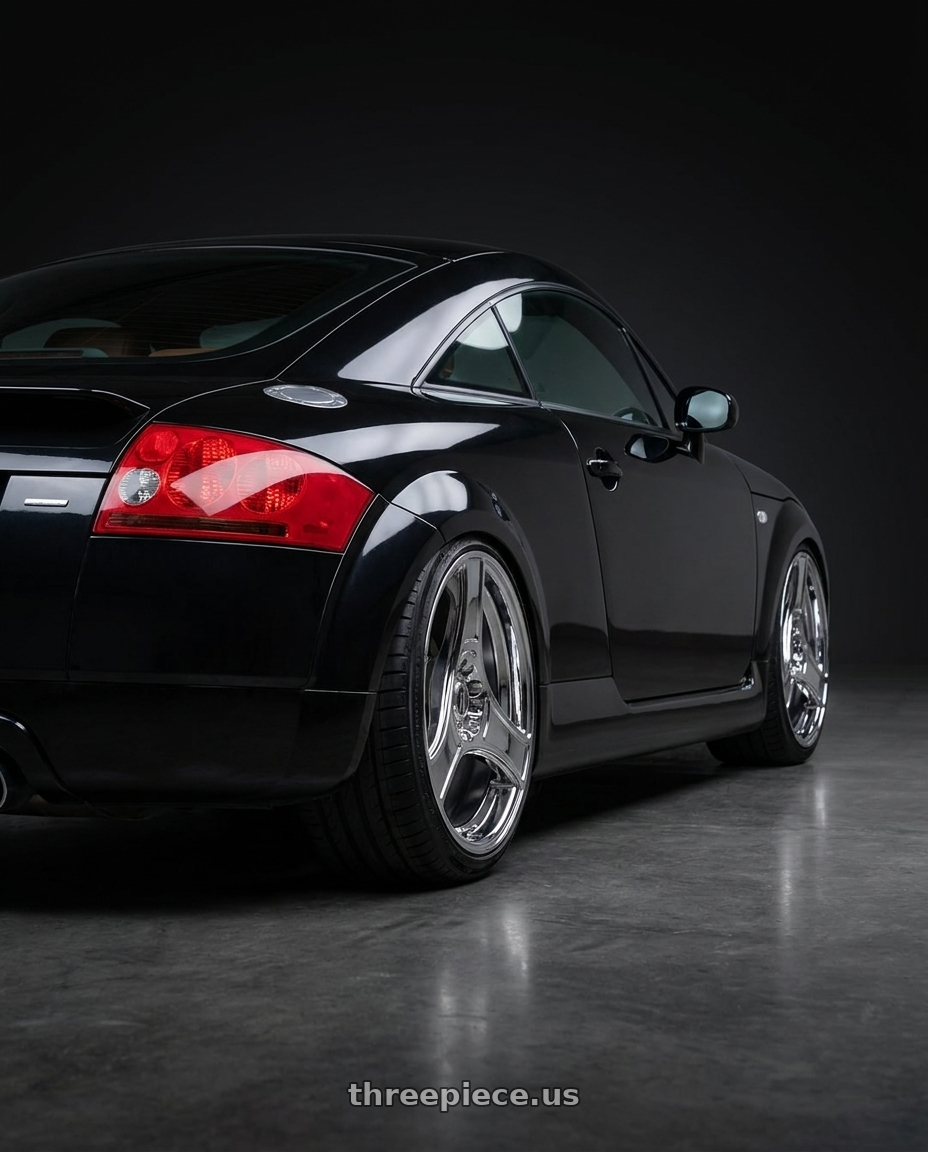 2001 audi tt quattro with HERITAGE WHEEL BUSHIDO MONOC 5x100 18x8.5 +35 CHROME wheels rear three quarter view square tires