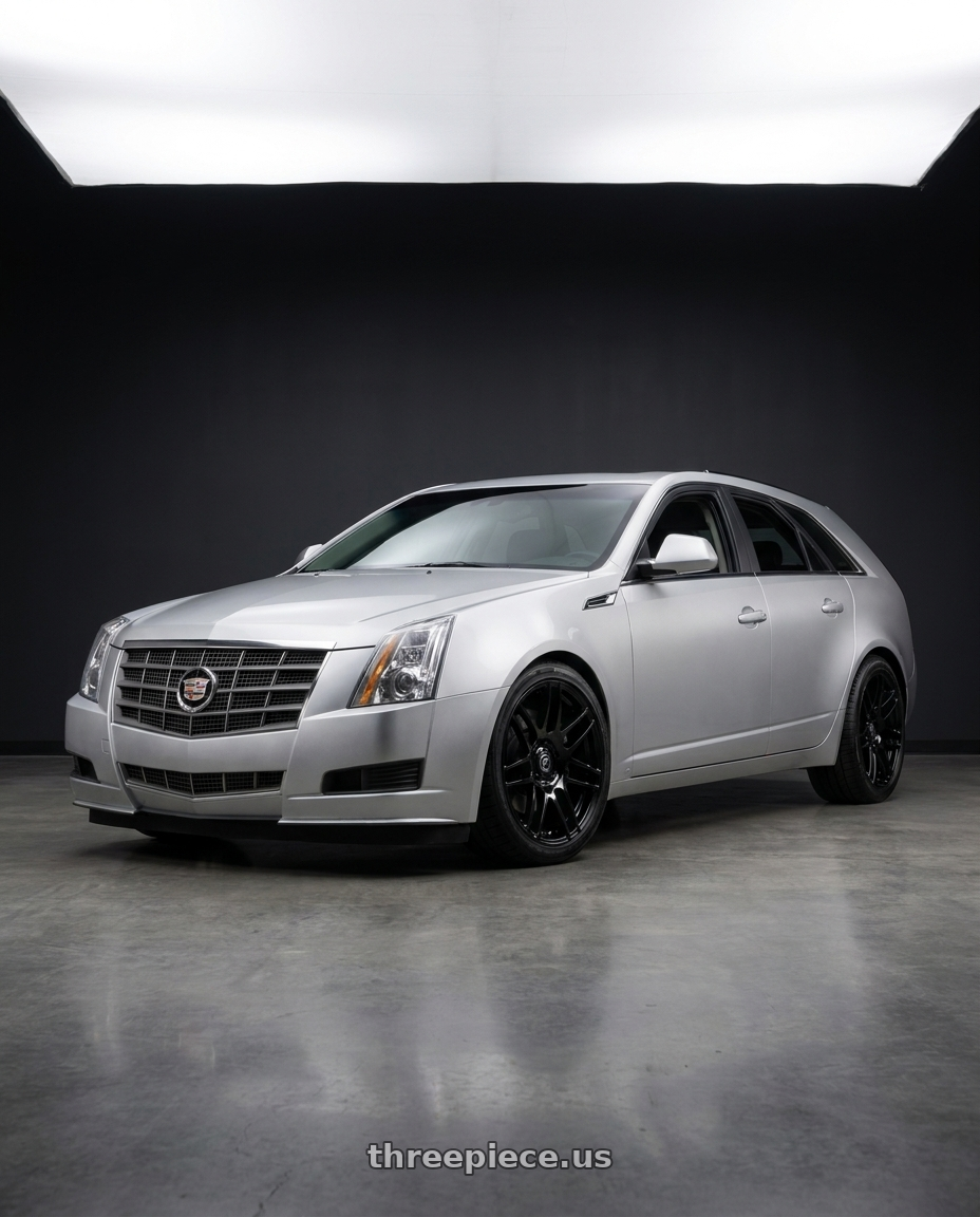 2010 Cadillac CTS with Forgestar F14 5x120 18x8.5 +35 Gloss Black wheels front three quarter view lowered stance