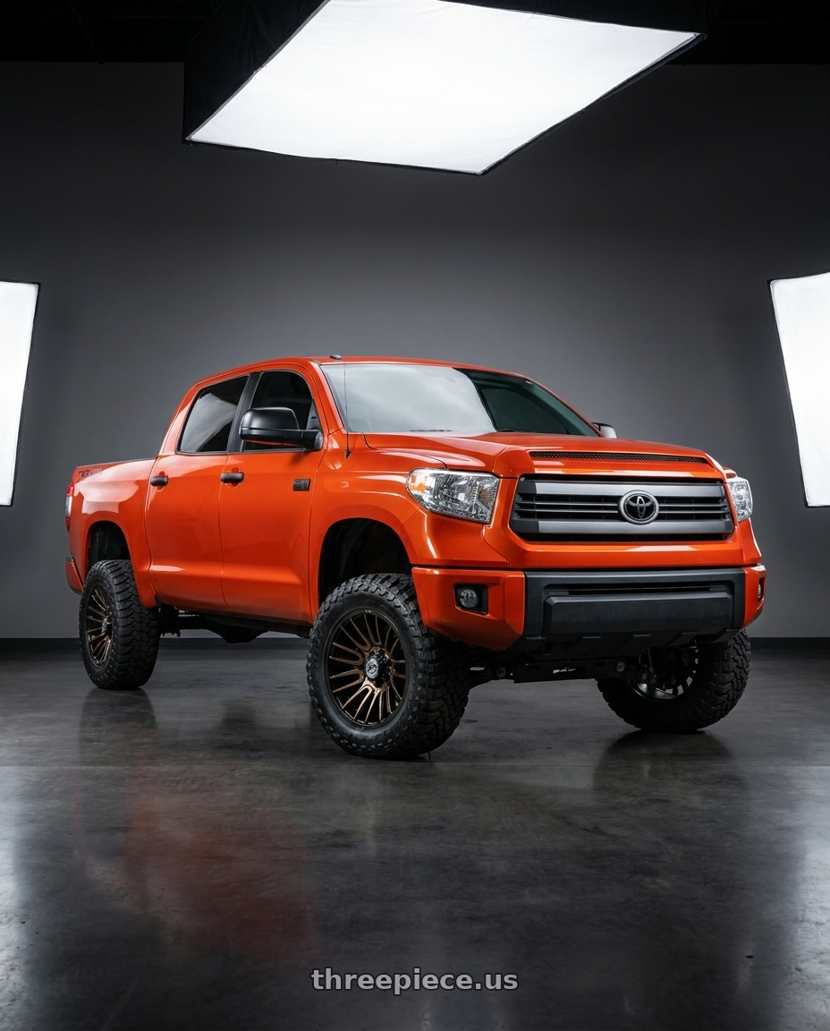 2016 Toyota tundra inferno orange with XF Off-Road XF-234 blank 8x 20x10 -12 Satin Black & Bronze Machined Double Dark Tint wheels