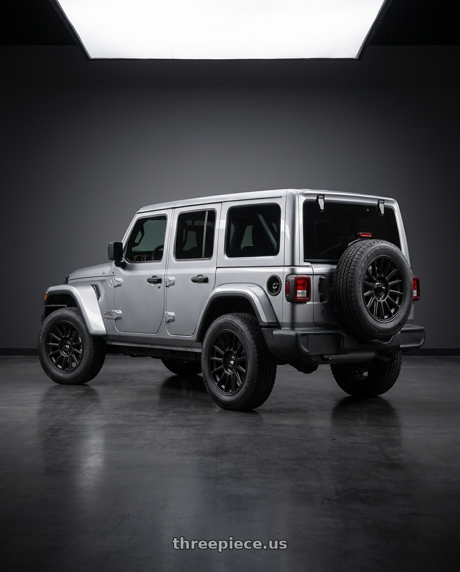 2021 Jeep Wrangler Sport with Dirty Life Journey 9316 5x127 17x8.5+0 Matte Black wheels rear three quarter view square tires