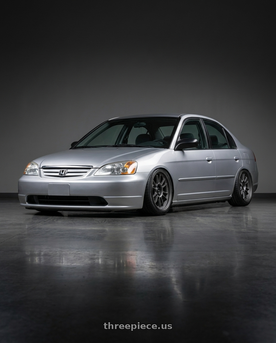 2002 Civic sedan silver with Konig Hypergram 4x100 16x7.5+38 Matte Grey wheels