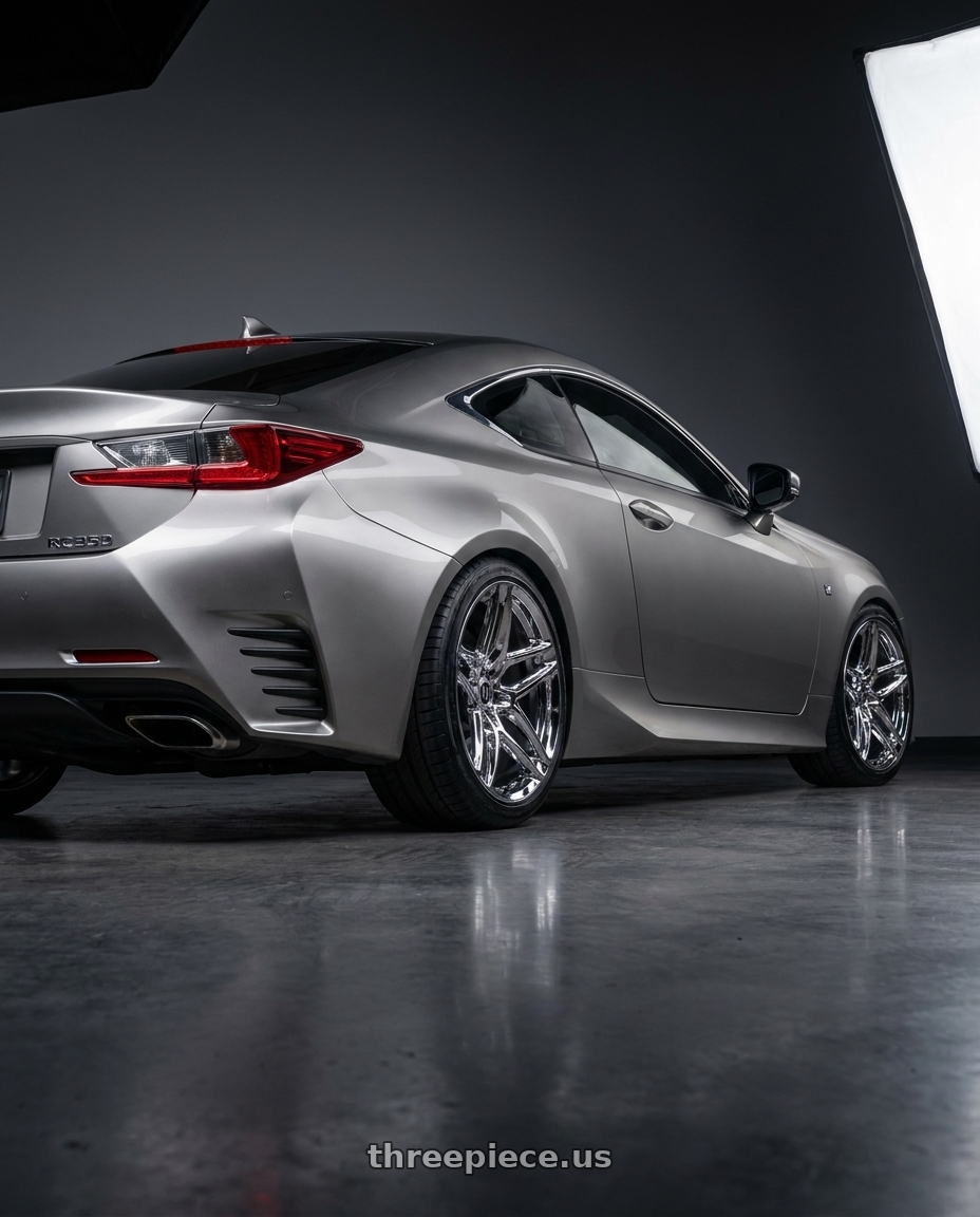2015 Lexus RC350 with Heritage Wheel EBISU MonoC 5x114.3 18x8.5+35 Chrome wheels rear three quarter view square tires
