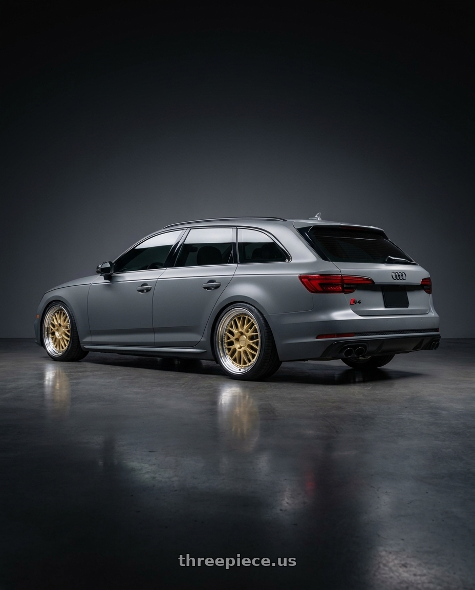 2017 Audi S4 Avant B9 with Work Brombacher Mesh wheels rear three quarter view square tires