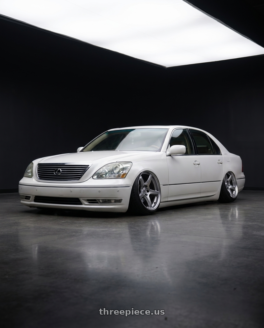 2004 lexus ls430 with Work Emotion T5r 5x114.3 19x9.5 +35 Glow Silver wheels