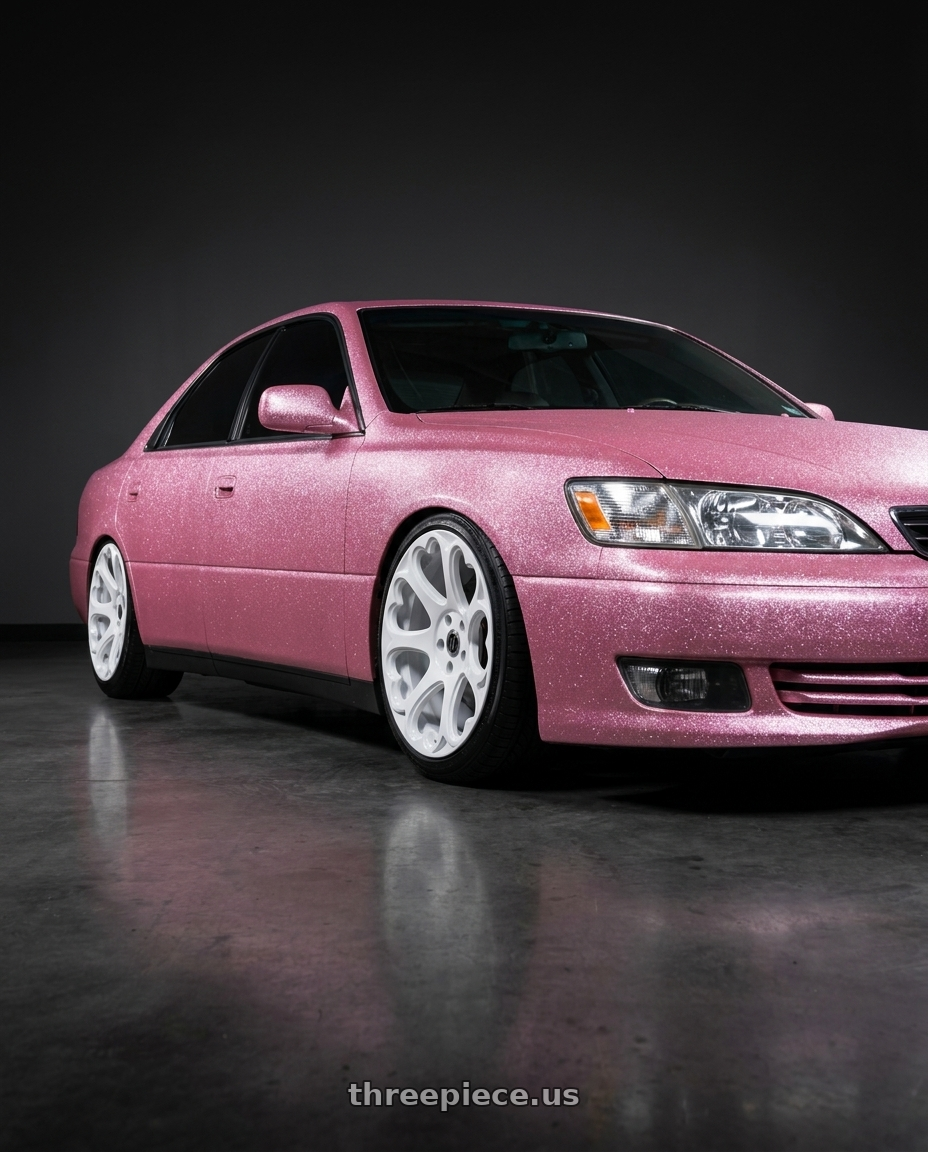 2001 lexus es300, pink glitter wrap matte with Heritage Wheel KOKORO MonoC 5X112 18x8.5 +35 White wheels
