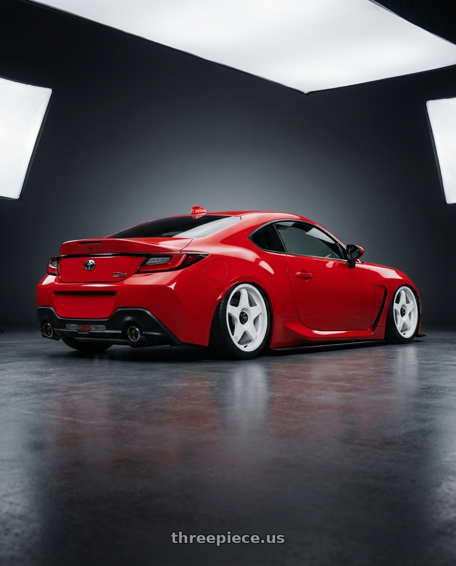 2024 Toyota GR86 with fifteen52 CHICANE 5x114.3 / 5x100 18x8.5 +35 RALLY WHITE (GLOSS WHITE) wheels rear three quarter view slight stretch tires