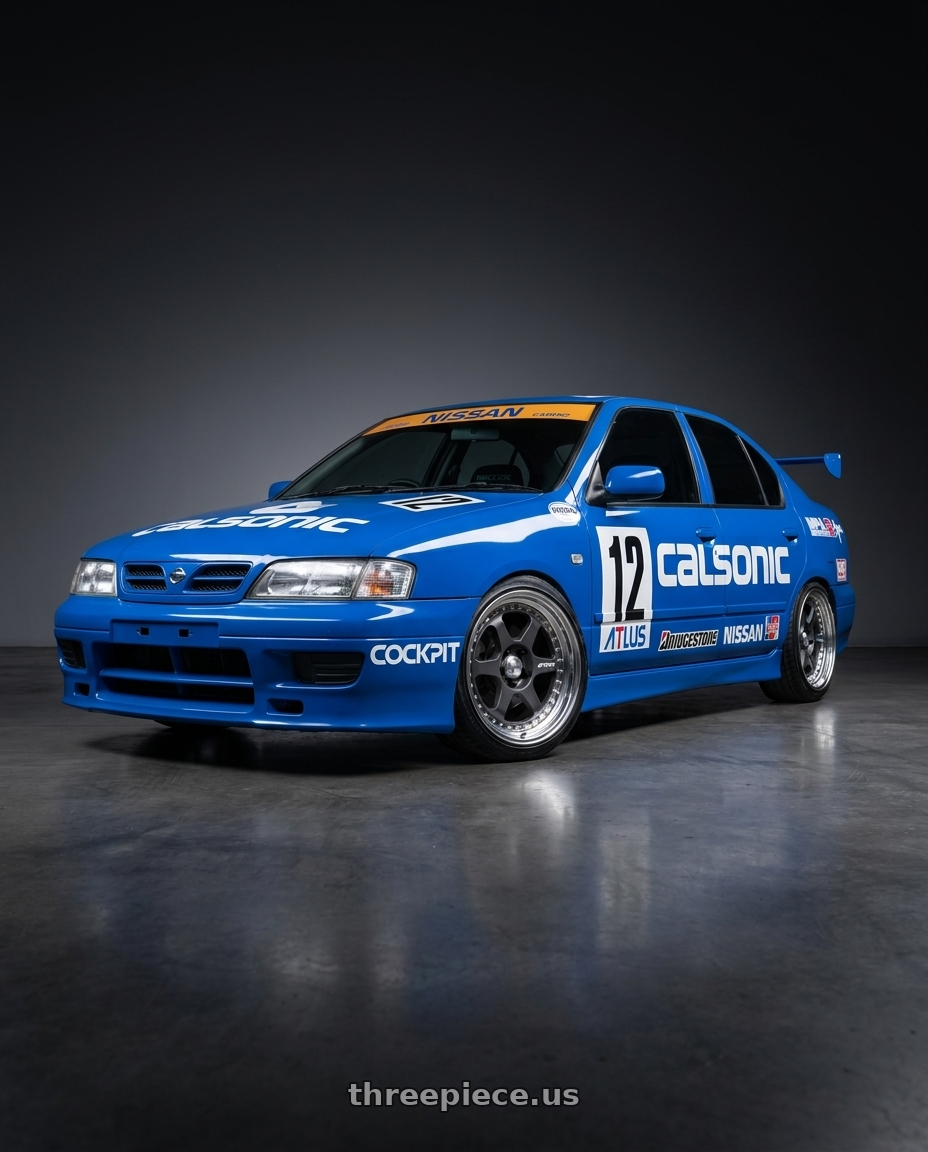 1996 Nissan primera camino with Work Meister L1 3P 5x100 18x7+6 A Disk Matte Gunmetal wheels