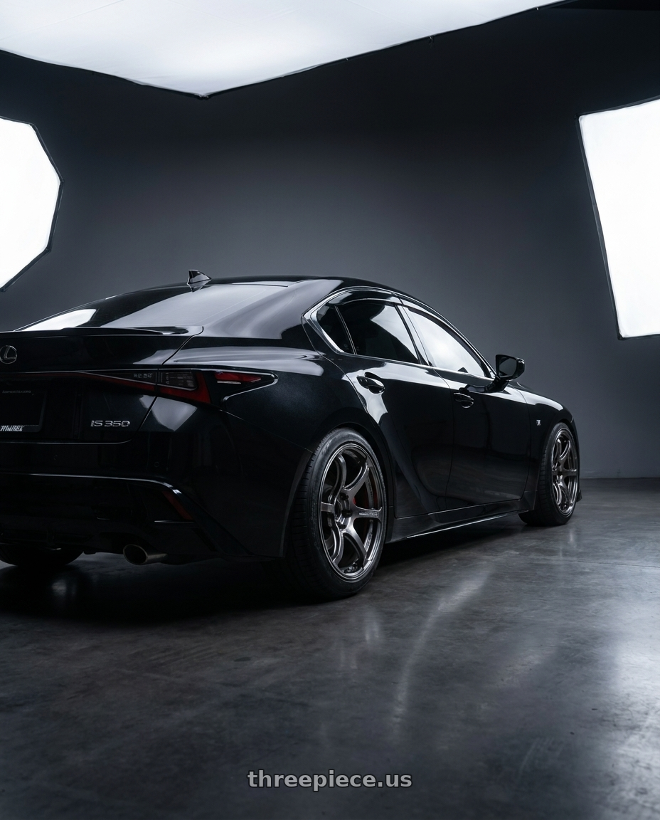 2021 lexus is350 with Advan Racing RG-4 5x114.3 18x9.5 +35 RACING HYPER BLACK & RING wheels rear three quarter view meaty tires