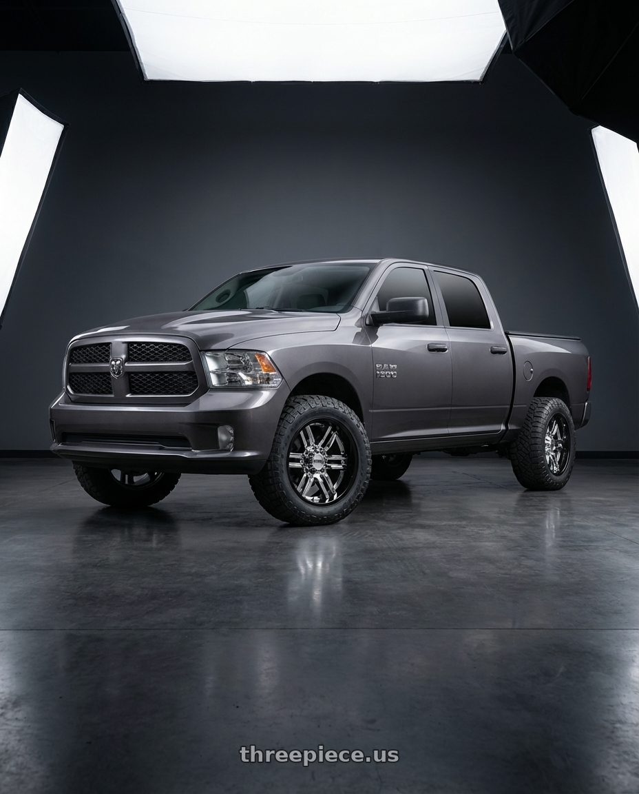 2024 Ram 1500 with Moto Metal MO202 6X139.7 22X10 -18 CHROME CENTER GLOSS BLACK MILLED LIP wheels