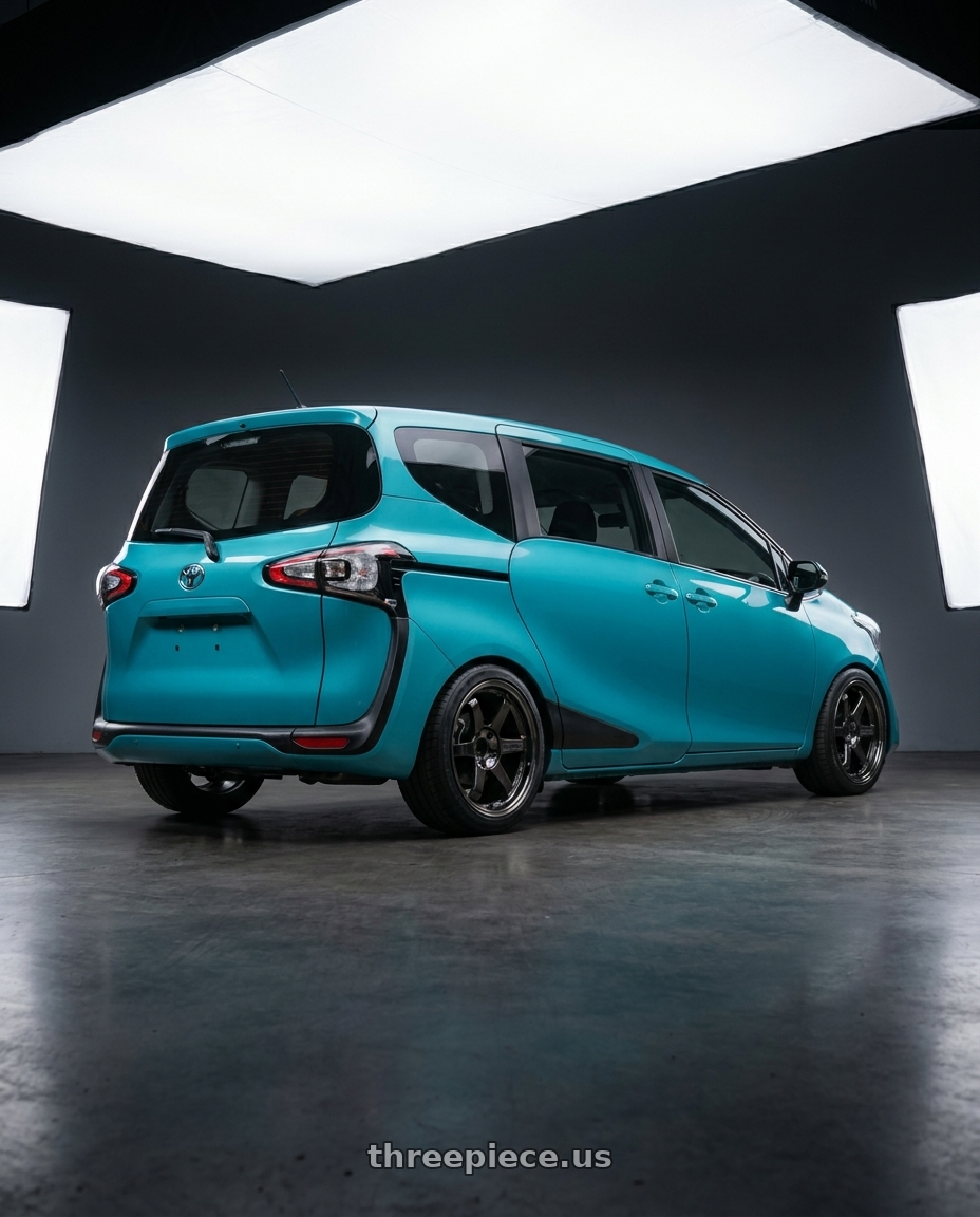 2020 toyota sienta  with Volk Racing TE37SL 5x120 19x9.5 +21 PRESSED DOUBLE BLACK wheels rear three quarter view square tires